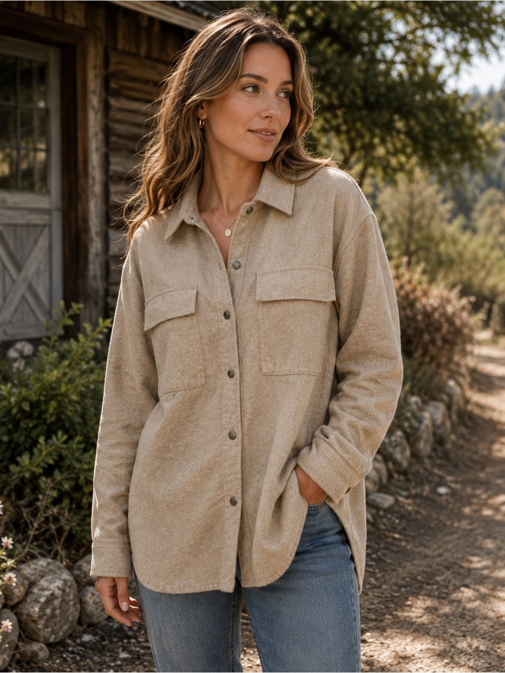 L.L.Bean Signature Chamois Chore Shirt Jacket Barn Shacket Oatmeal Medium